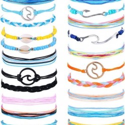 21 Pcs Beach Surfer Strand Wave Bracelet For Women Men Wax Wrap Rope Bracelet Anklet Set Adjustable Friendship Handcrafted Waterproof